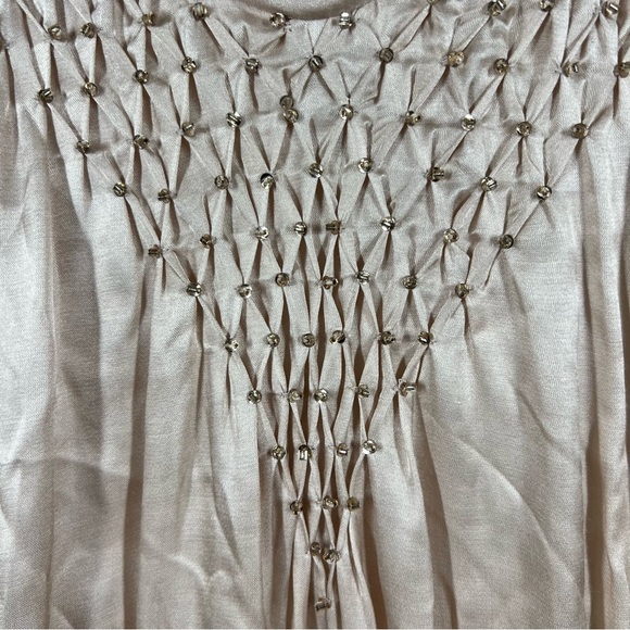 Rebecca Taylor Light Pink Satin Silk Blend Beaded Tie Front Top - Picture 5 of 6